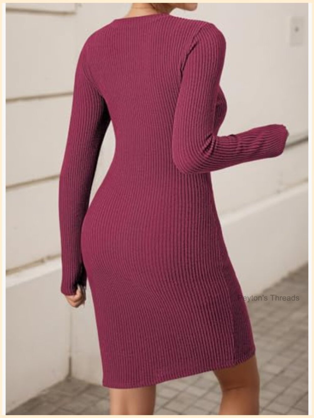 Long Sleeve Crew Neck Ribbed Knit Bodycon Mini Dress - Picture 2 of 7